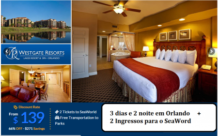 3 dias e 2 noite em Orlando + 2 ingressos para o SeaWord com possibilidade upgrades de quarto e bilhetes para as atrações! 